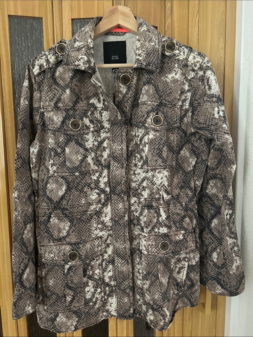 River Island Brown & Cream Snake-Print Utility Jacket